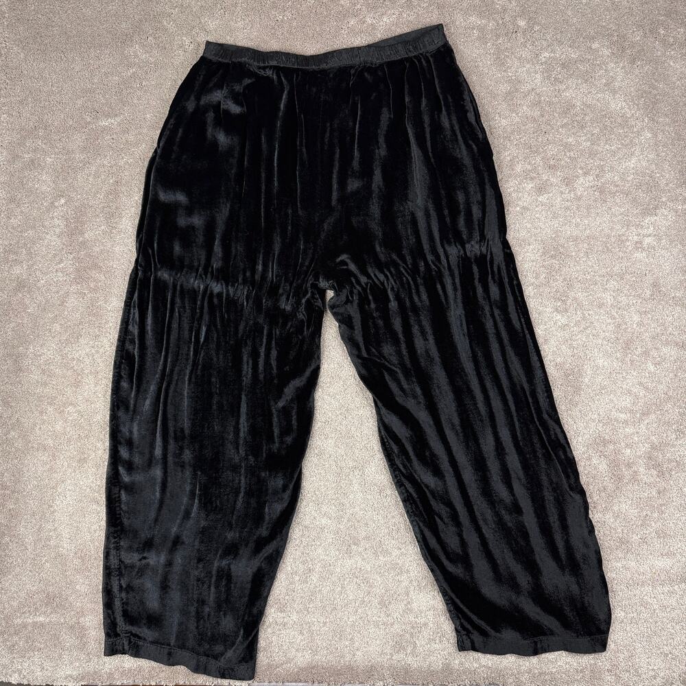 White Stag Black Velvet Pants Size 18W/20W Wide Leg Pull On Plus Size Pockets